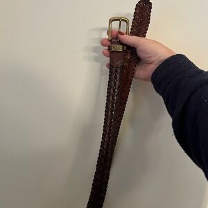 Nautica brown leather braided woven belt. Vintage. Size 36